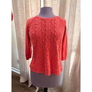 Talbots Petites Coral Cable Knit 3/4 Sleeve Sweater Women's M